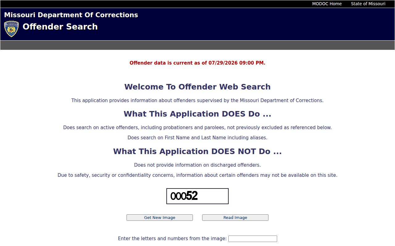 Pemiscot County arrest search using Missouri Department of Corrections offender records