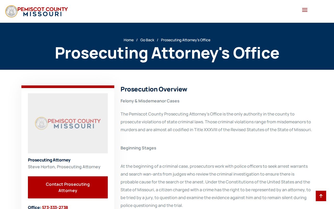 Pemiscot County Prosecuting Attorney information for criminal court cases