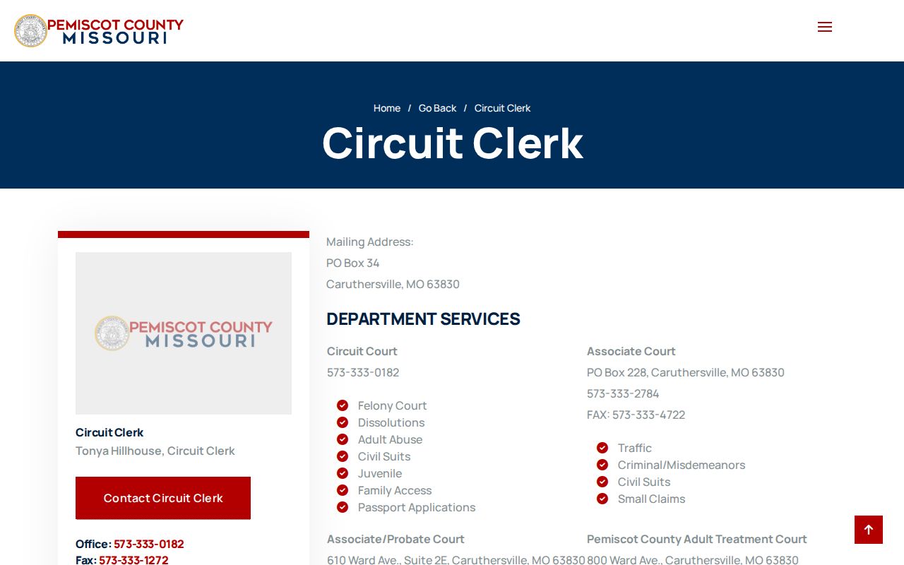 Pemiscot County criminal court record services at the Circuit Clerk