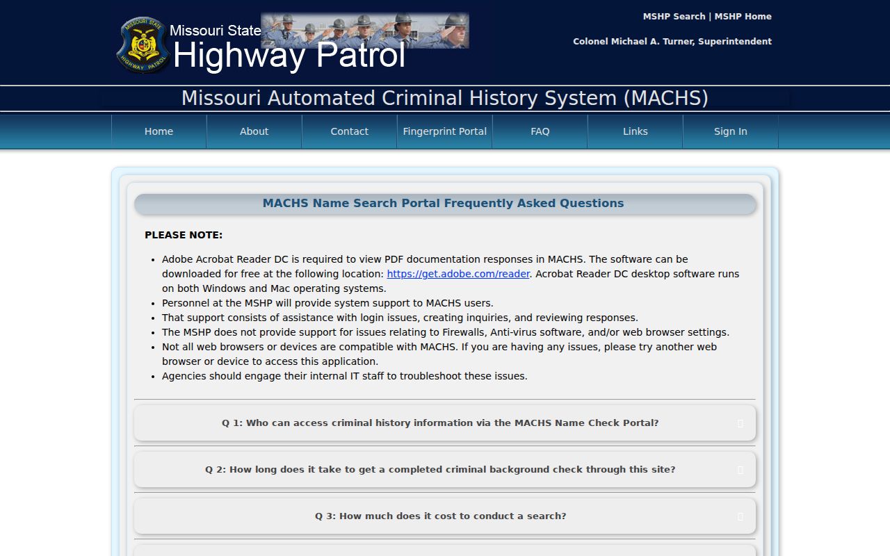 Pemiscot County criminal history MACHS fees and result guidance